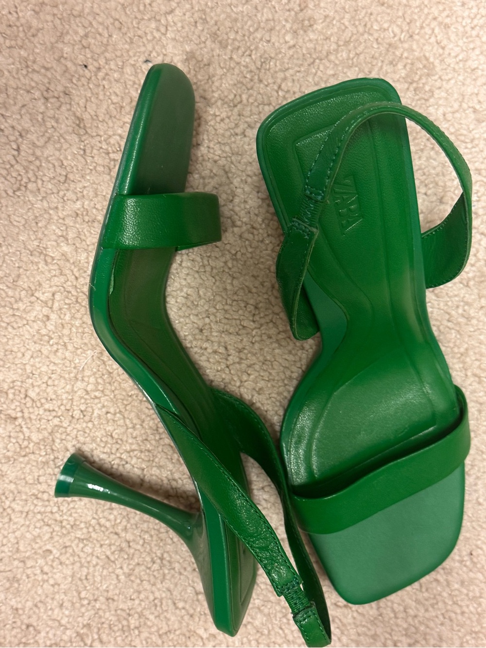 Green Women's Strappy Square-Toe Heels -NEW